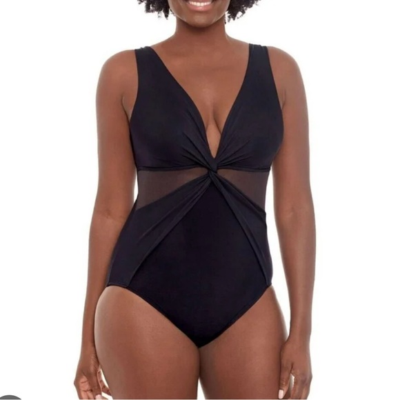 Miraclesuit Size 18 Black Twist-Front One Piece Swimsuit - Picture 1 of 4